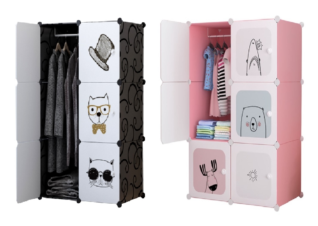 Soga Portable 6 Cubes Modular Storage Organiser Foldable Wardrobe - Pink