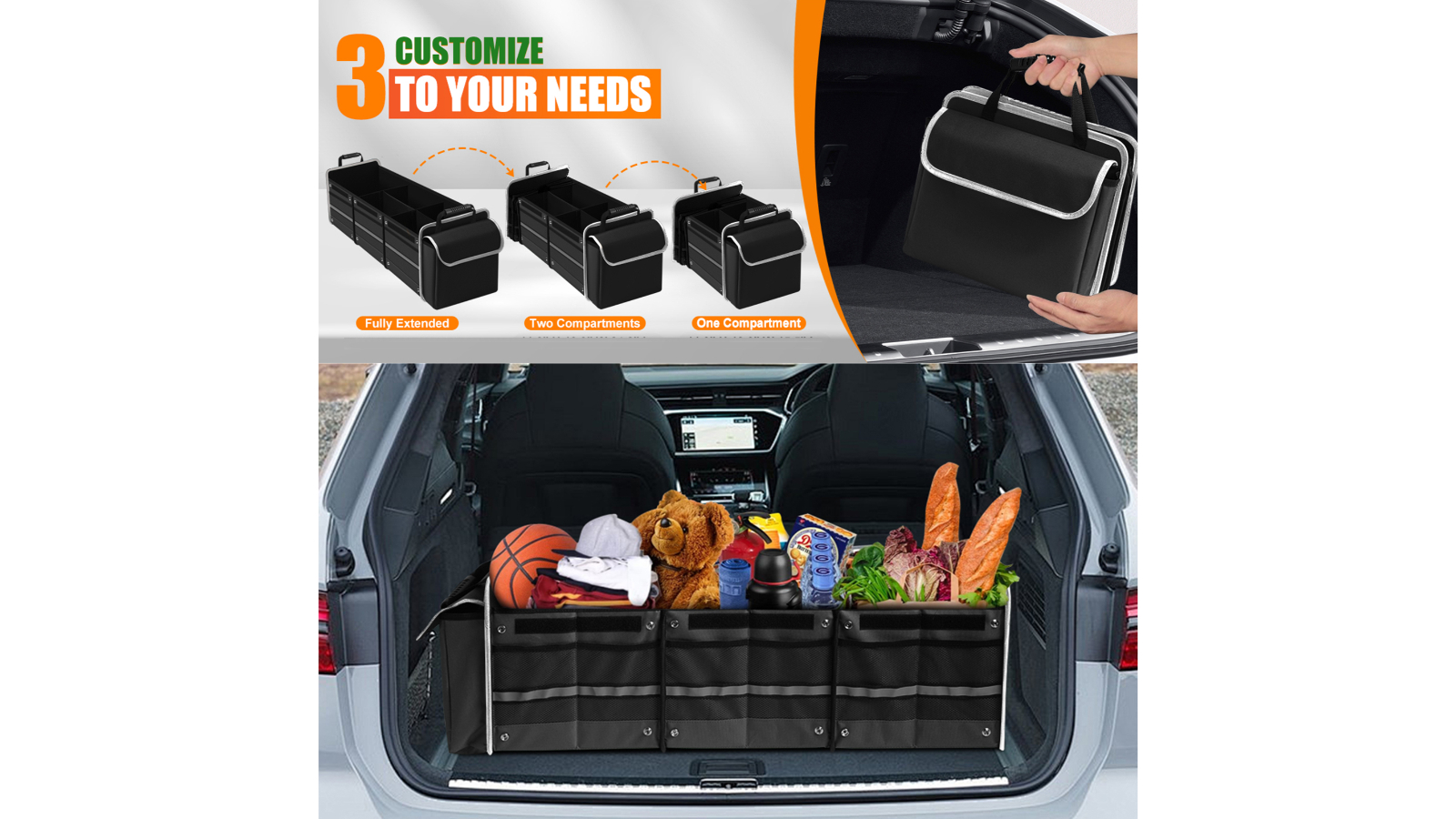Simple Deluxe Car Trunk Organizer, Multi Compartments Collapsible Trunk Storage, Anti-slip, Waterproof 600D Oxford Polyester, With Adjustable Straps