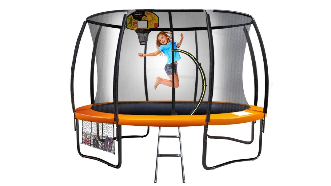 Kahuna 12ft Trampoline with Basketball Set - Orange