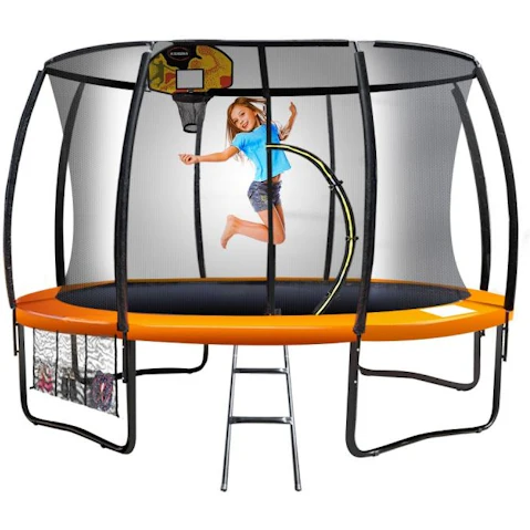 Kahuna 12ft Trampoline with Basketball Set - Orange