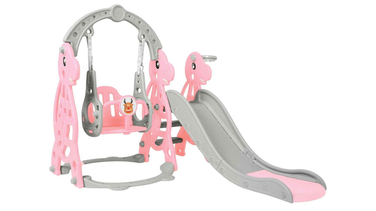 Advwin 4-in-1 Toddler Slide and Swing - Pink/Grey