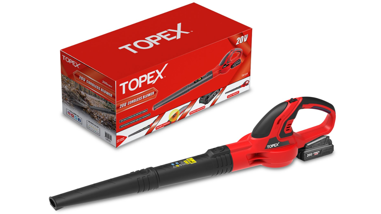 TOPEX 20V MAX Cordless Leaf Blower 1.5Ah Battery 200km/h