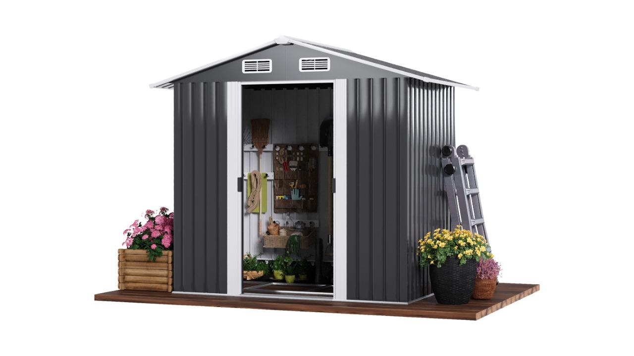 Advwin Galvanised Steel Outdoor Storage Garden Shed - 131 x 195 x 186cm