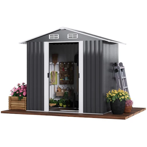 Advwin Galvanised Steel Outdoor Storage Garden Shed - 131 x 195 x 186cm