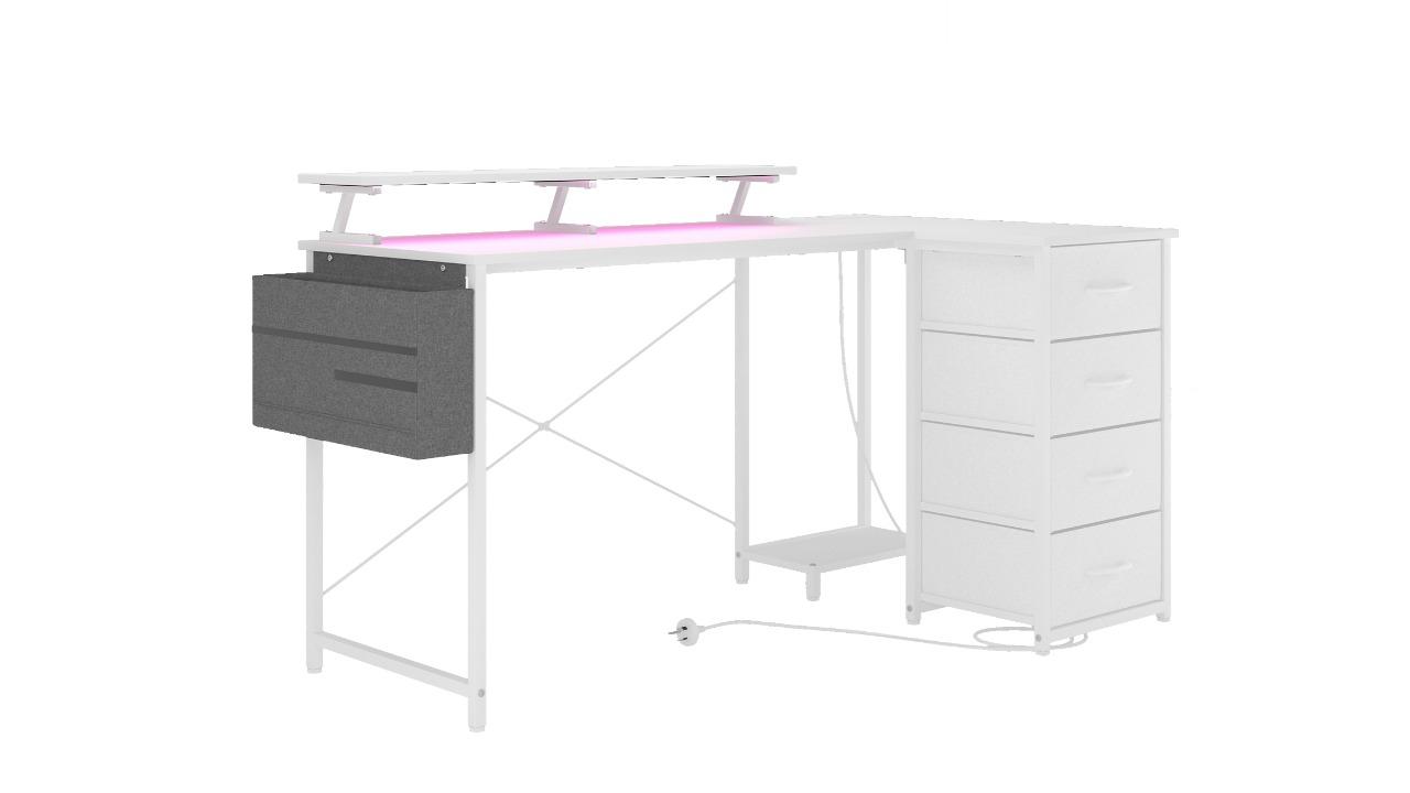 Advwin 140cm L Shaped Gaming Desk with LED Light and Monitor Stand - White