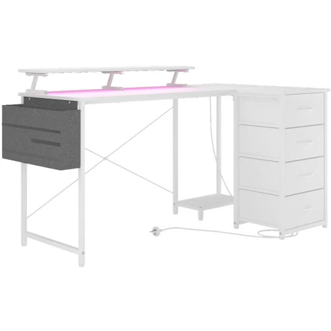 Advwin 140cm L Shaped Gaming Desk with LED Light and Monitor Stand - White