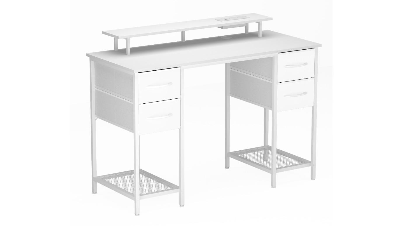 Advwin 120cm Gaming Desk with LED Light and Power Outlet and Monitor Stand - White