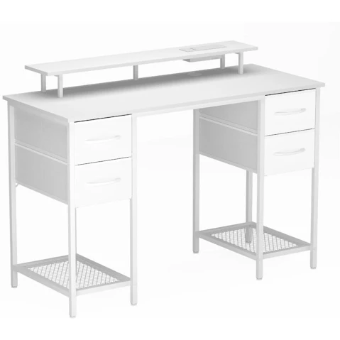 Advwin 120cm Gaming Desk with LED Light and Power Outlet and Monitor Stand - White