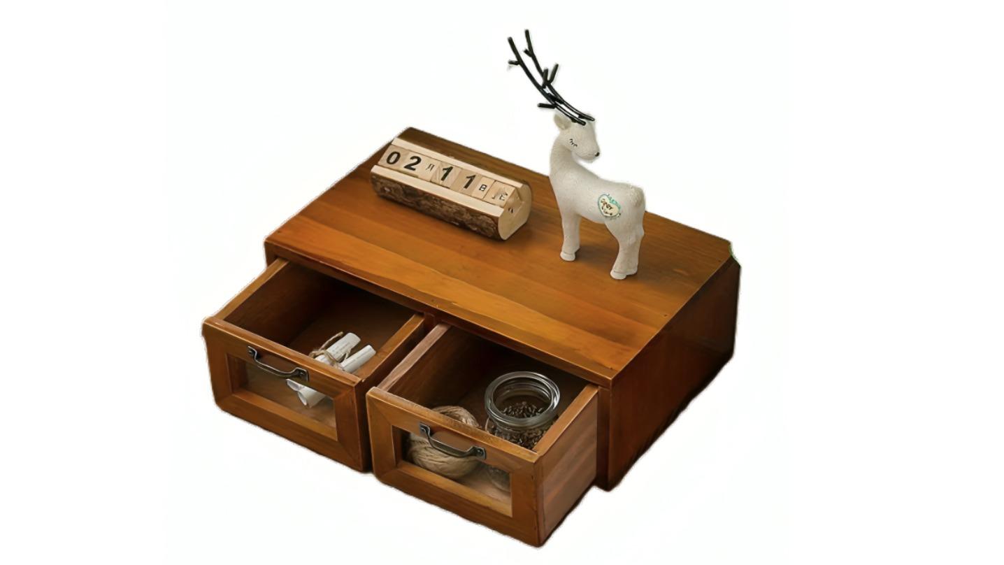 NNEOBA Vintage Wooden Desk Organizer with Glass Drawer