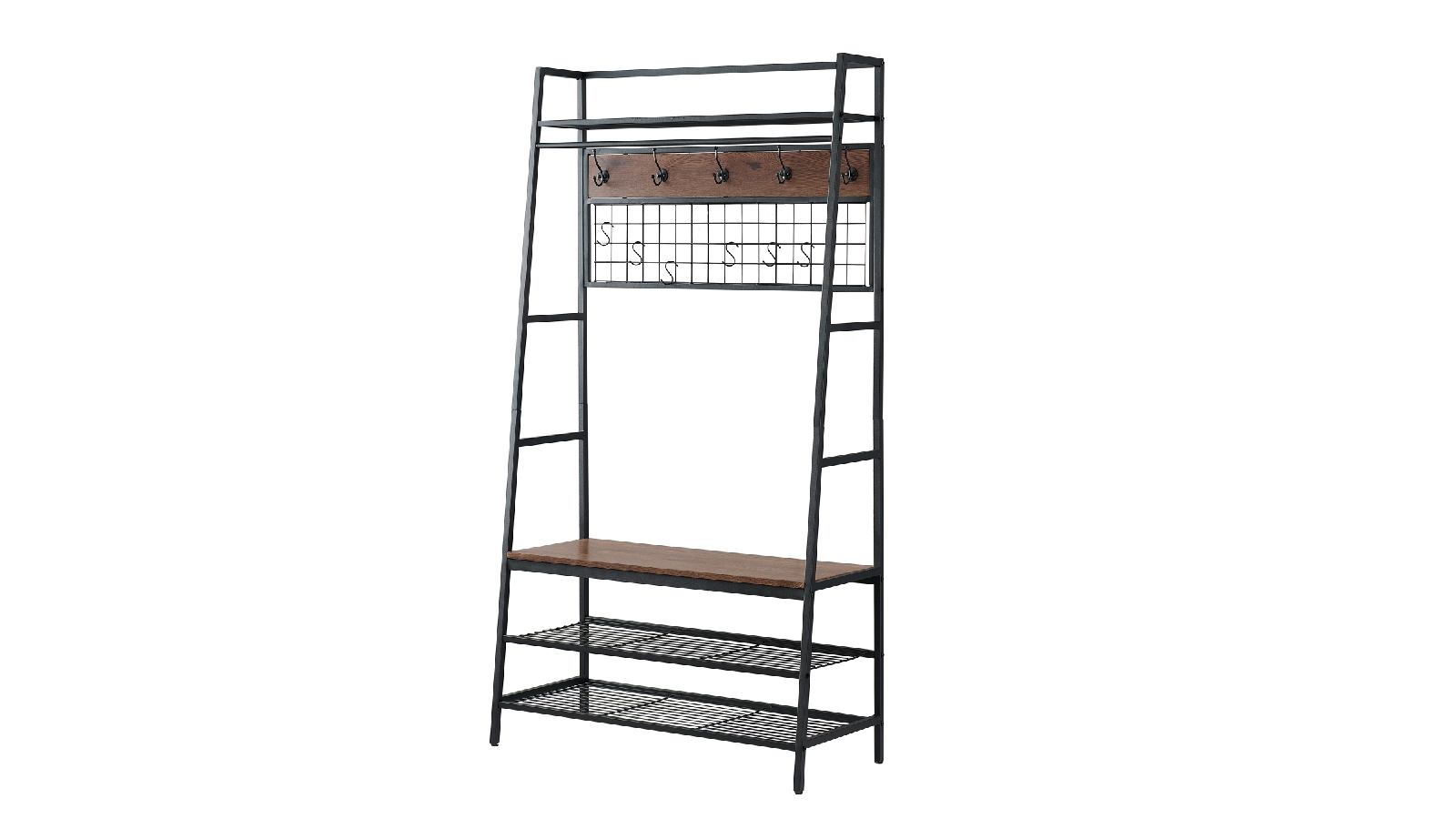iHomDec 5-In-1 Hall Tree with Storage Bench and Hooks - Brown