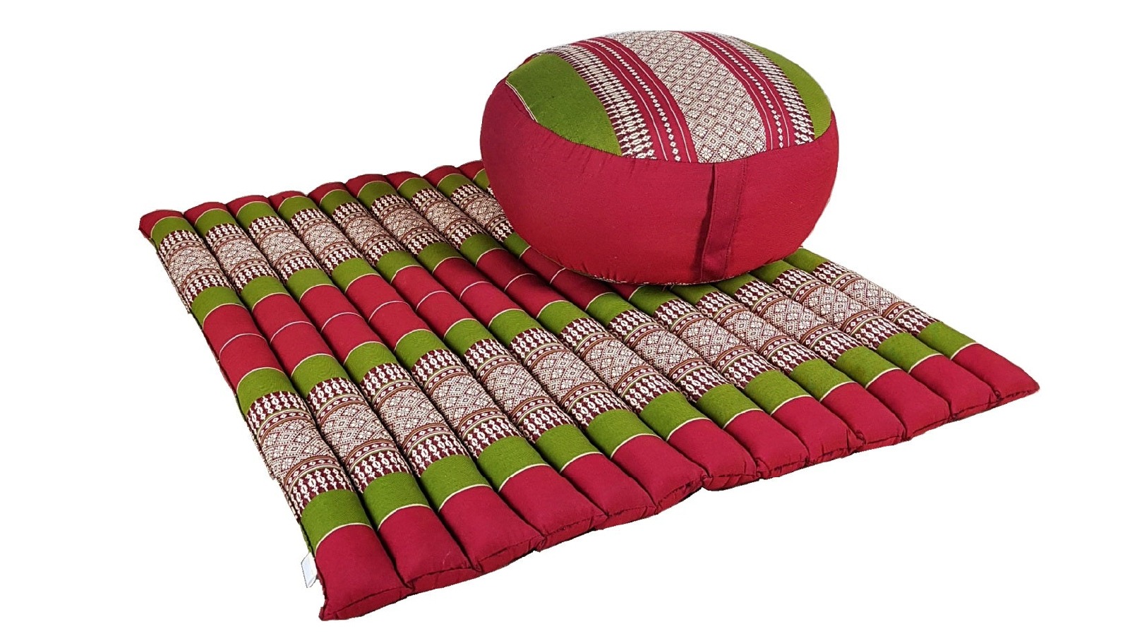 Mango Trees Organic Kapok Round Cushion and Mat for Posture Support - Red and Green