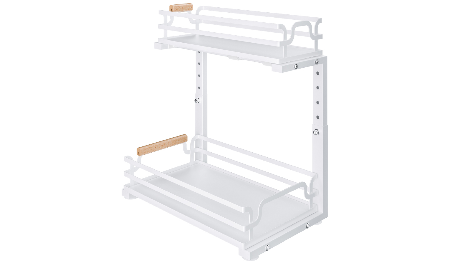 2 Tier Adjustable Slide Out Sink Organiser Storage Cabinet - White