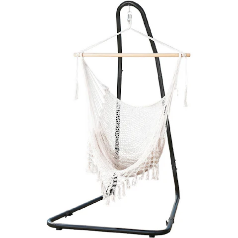Gardeon Hammock Hanging Mesh Chair with Steel Stand - Cream