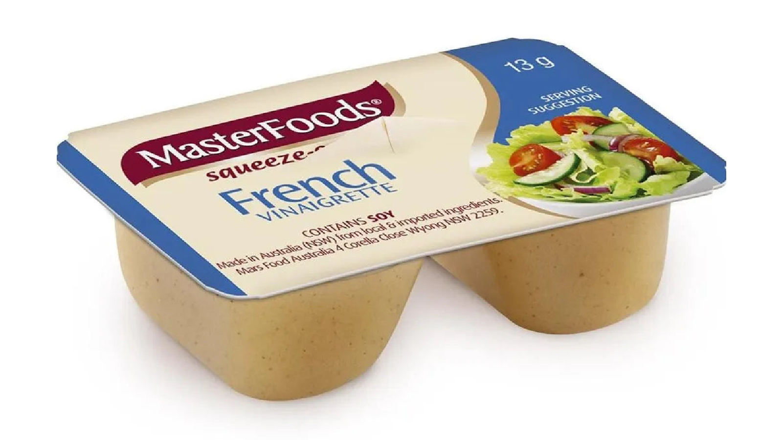 Masterfoods 100 Pack Carton Bulk Box 13g French Vinagrette Salad Dressing Squeeze On Individual Portions Squeezy