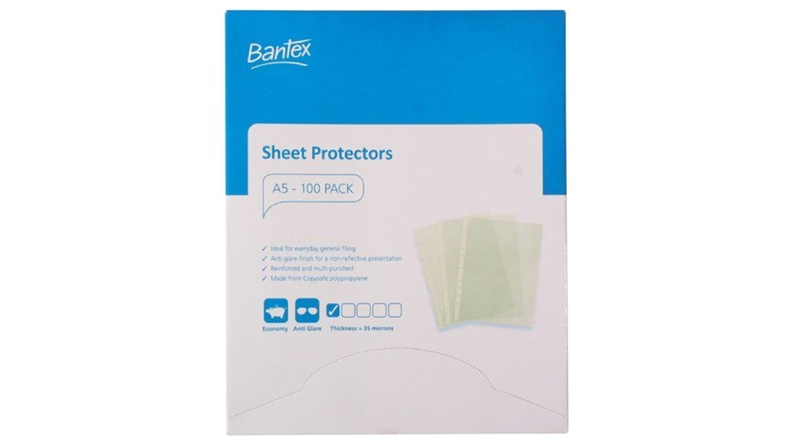 Bantex 100 Box 35 Micron A5 Economy Sheet Protectors - Clear 