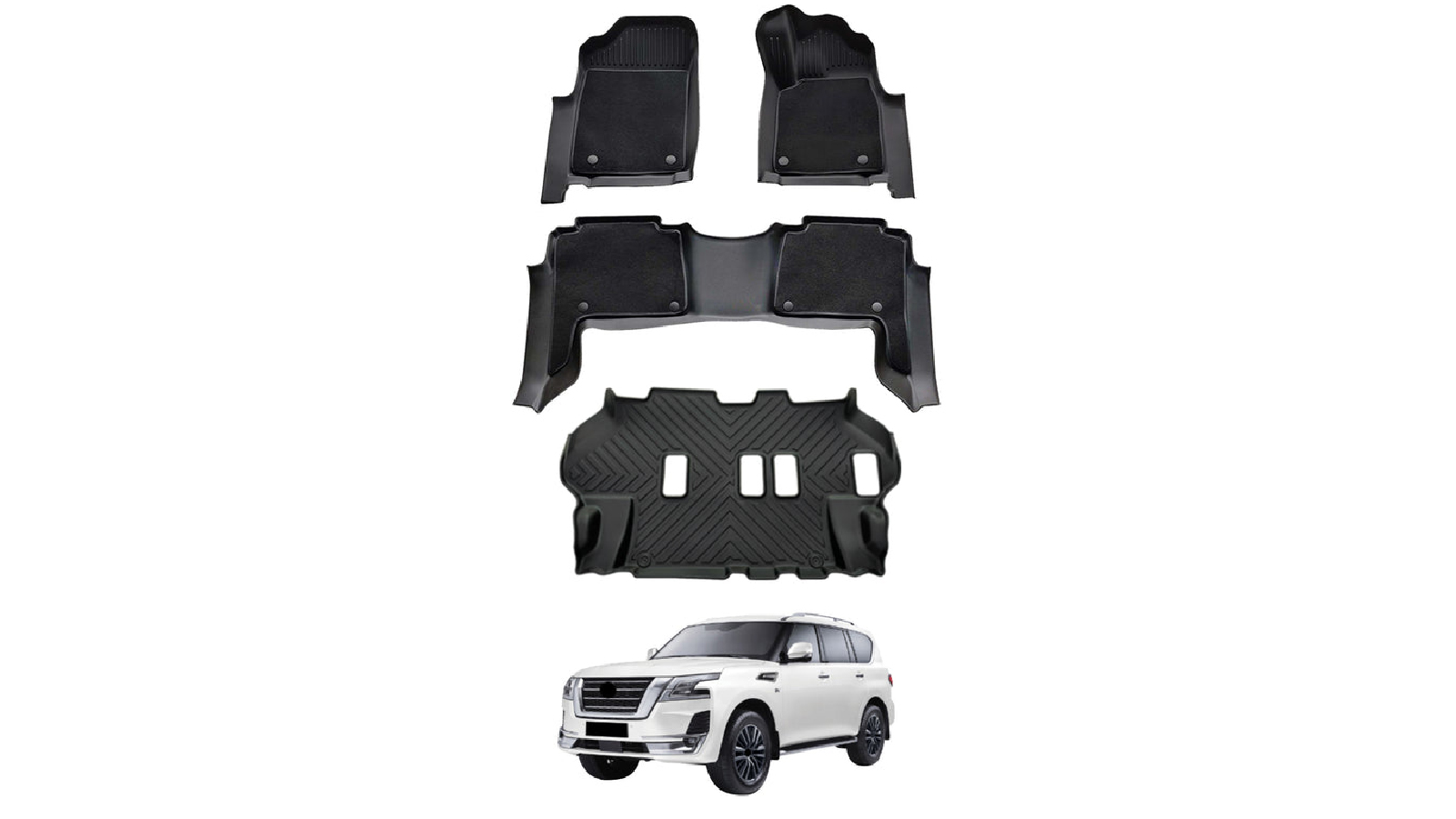 AUSGO Double Layer Car Floor Mats for Nissan Patrol Y62 2012 to Onwards 3 Row Set