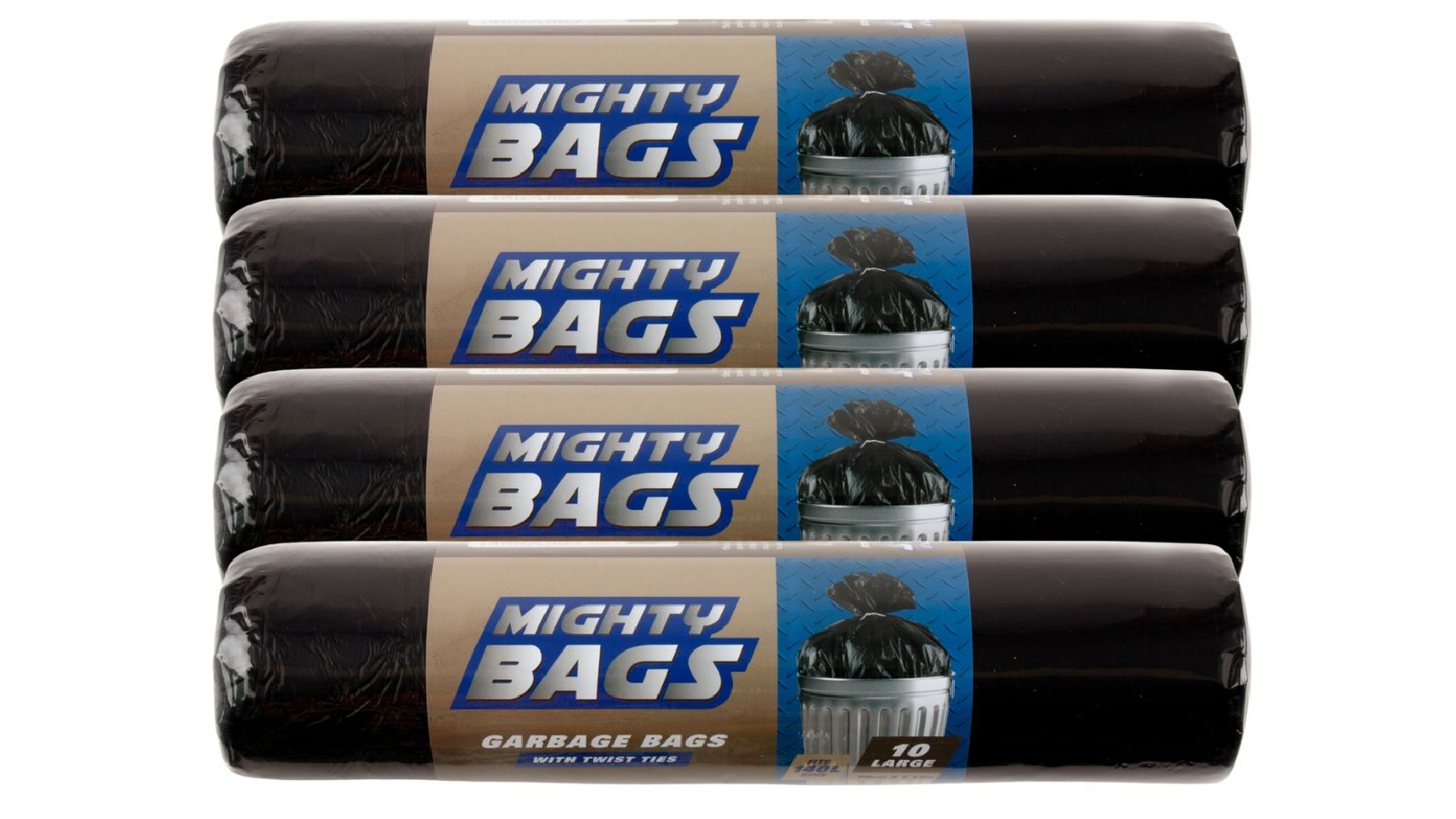 Mighty Bags 10 Pack of 90 x 112cm Black HDPE Garbage Bags - 140L 