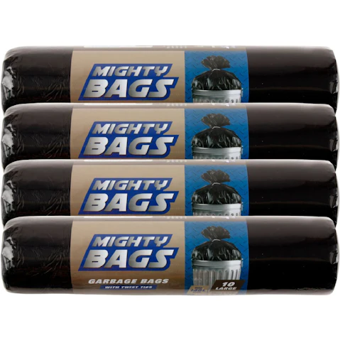 Mighty Bags 10 Pack of 90 x 112cm Black HDPE Garbage Bags - 140L