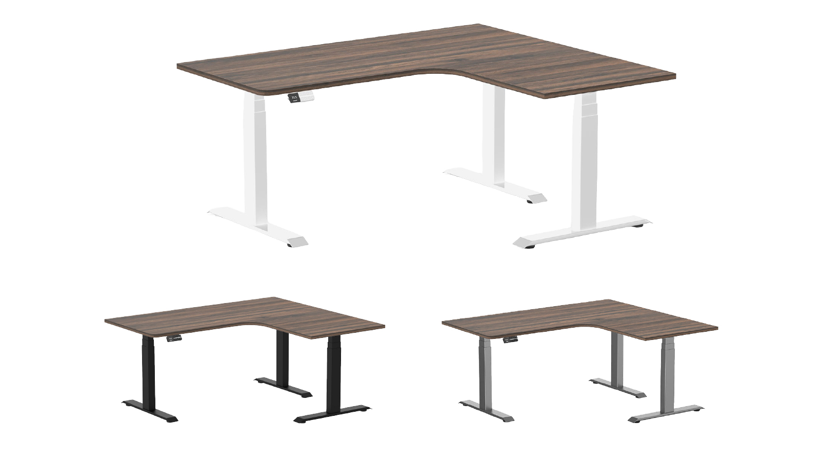 Desky 160 x 140cm Jarrah Legno L-Shape Melamine Sit Stand Desk
