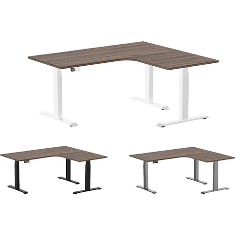 Desky 160 x 140cm Jarrah Legno L-Shape Melamine Sit Stand Desk