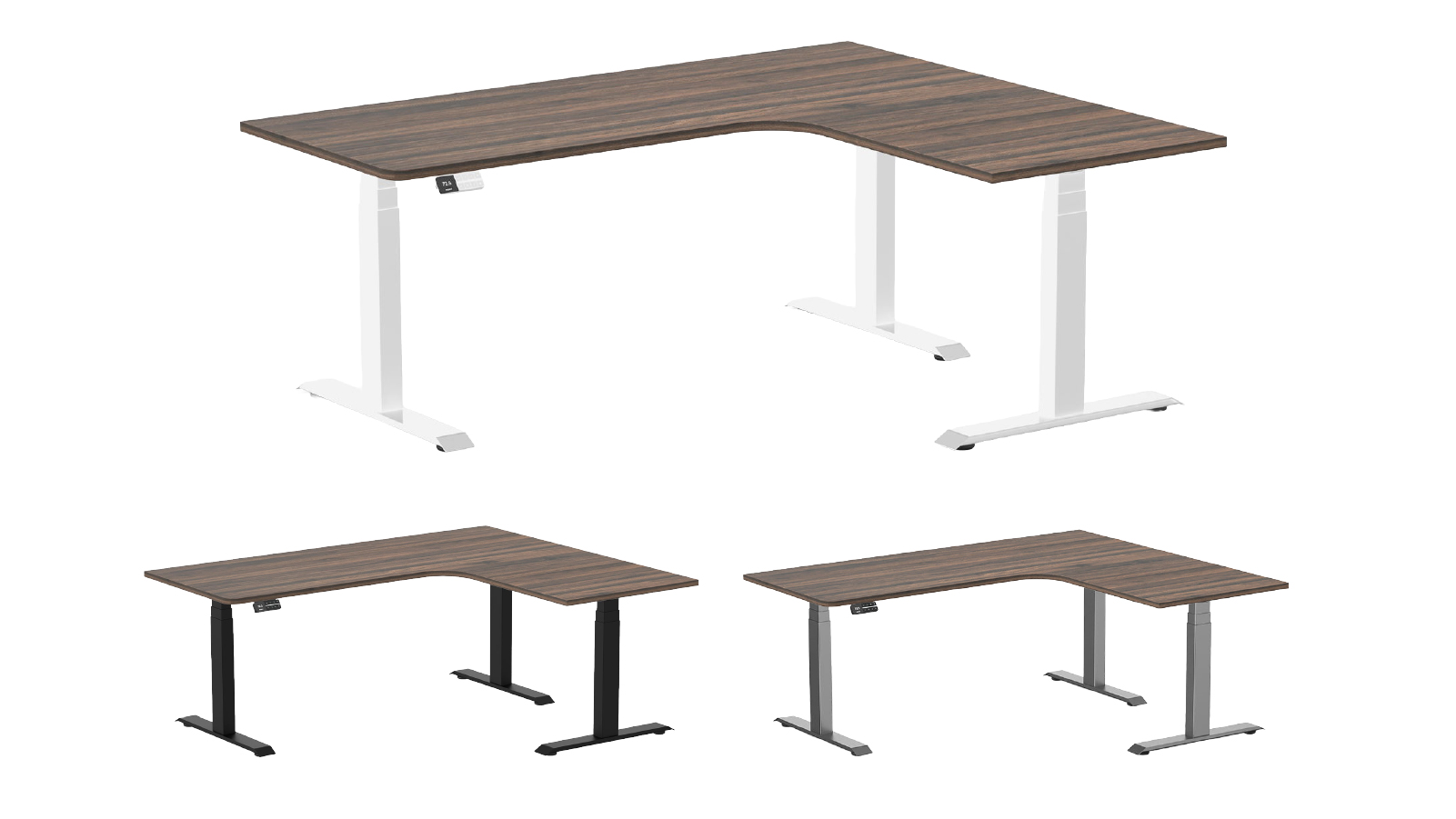 Desky 180 x 150cm Jarrah Legno L Shape Melamine Sit Stand Desk