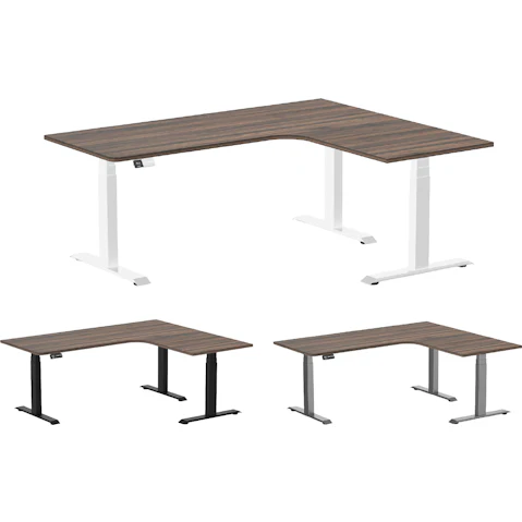 Desky 180 x 150cm Jarrah Legno L Shape Melamine Sit Stand Desk