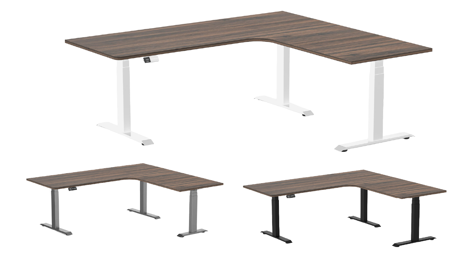 Desky 200 x 180cm Jarrah Legno L Shape Melamine Sit Stand Desk