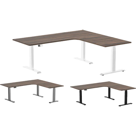 Desky 200 x 180cm Jarrah Legno L Shape Melamine Sit Stand Desk