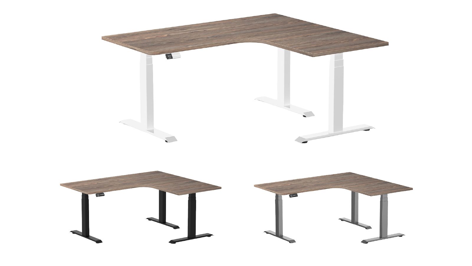 Desky 160 x 140cm Natural Walnut L Shape Melamine Sit Stand Desk