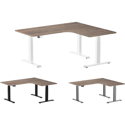 Desky 160 x 140cm Natural Walnut L Shape Melamine Sit Stand Desk