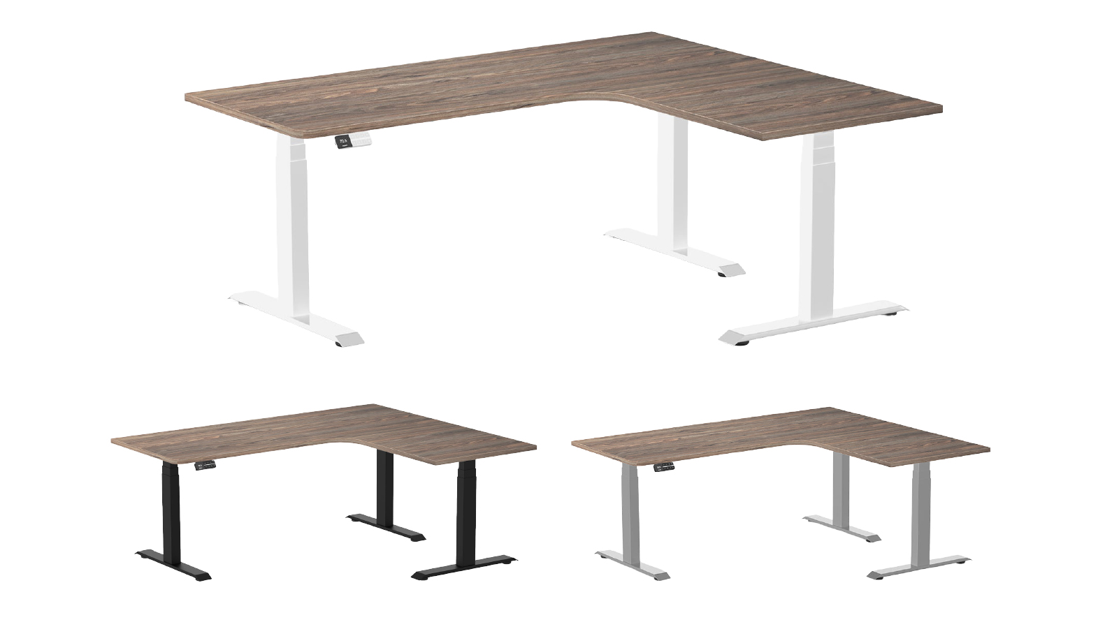 Desky 180 x 150cm Natural Walnut L Shape Melamine Sit Stand Desk