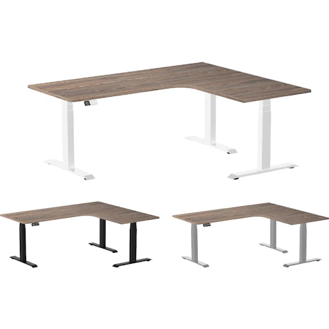 Desky 180 x 150cm Natural Walnut L Shape Melamine Sit Stand Desk