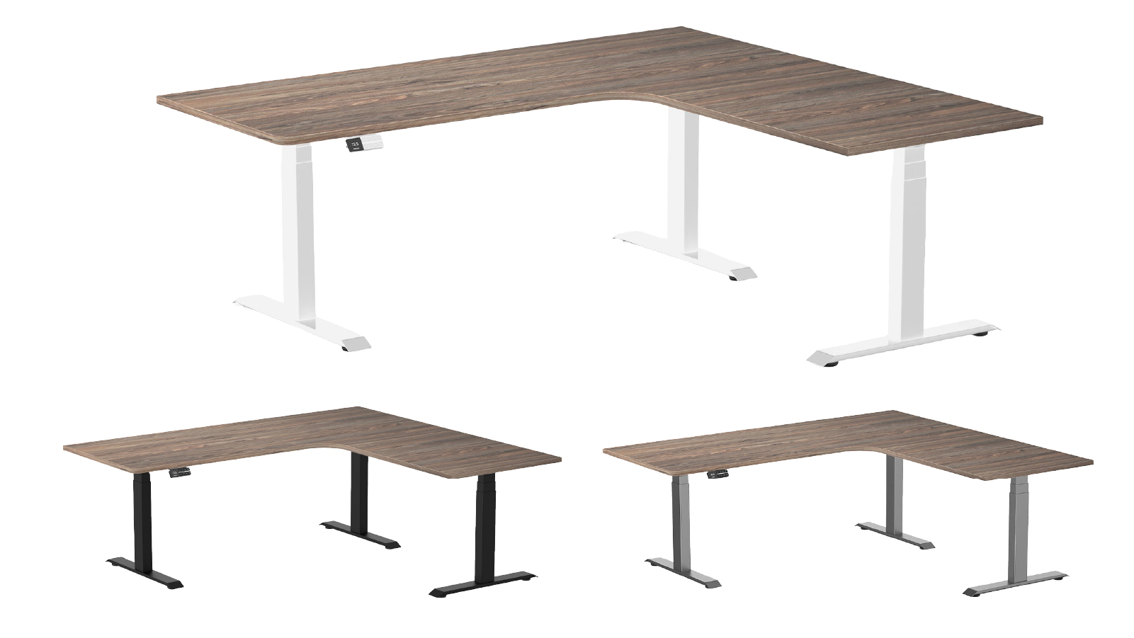 Desky 200 x 180cm Natural Walnut L Shape Melamine Sit Stand Desk