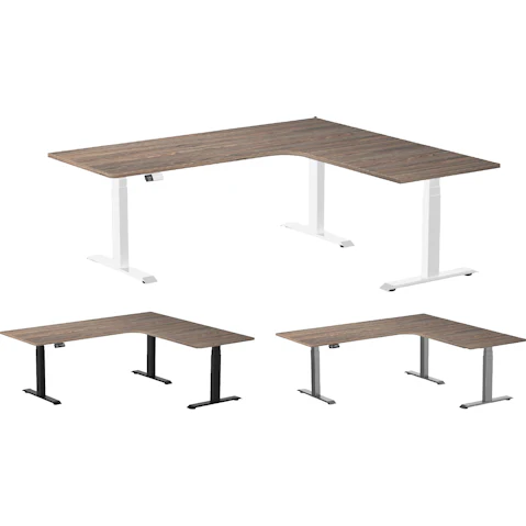 Desky 200 x 180cm Natural Walnut L Shape Melamine Sit Stand Desk