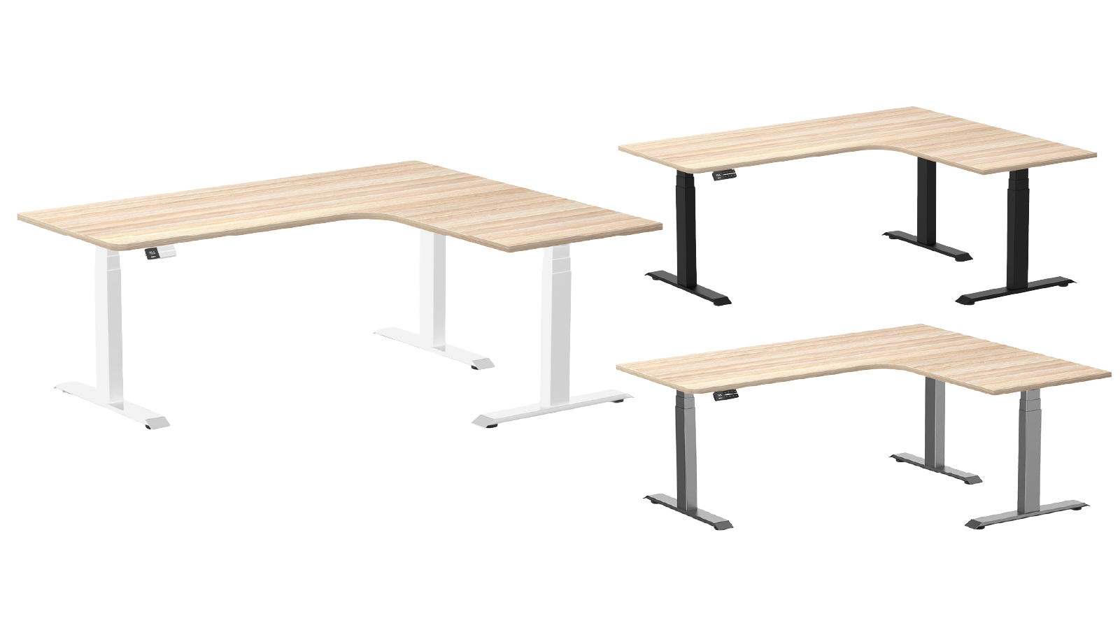 Desky 180 x 150cm Classic Oak L-Shape Melamine Sit Stand Desk