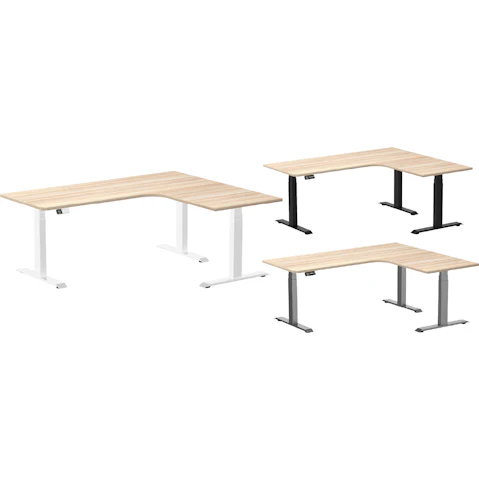 Desky 180 x 150cm Classic Oak L-Shape Melamine Sit Stand Desk