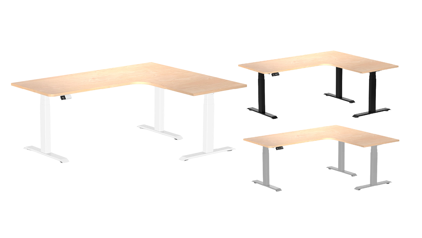 Desky 180x150cm Curly Birch L-Shape Melamine Sit Stand Desk