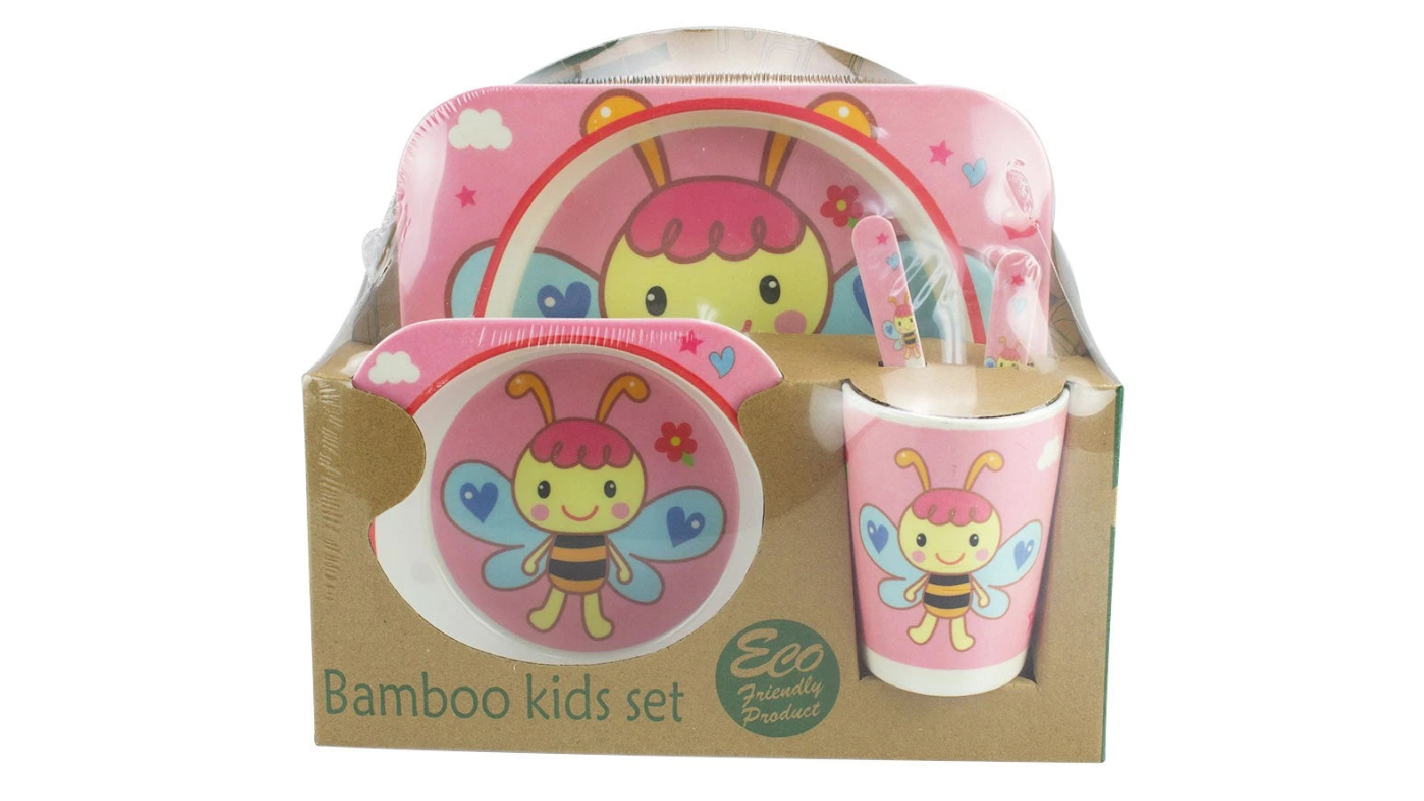 Bamboo 5 Piece Bee Eco Friendly Kids Dinner Set 