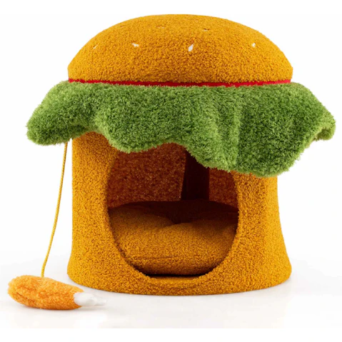 Costway Hamburger Shaped Cat Condo Pet with Padded Top Perch - Orange