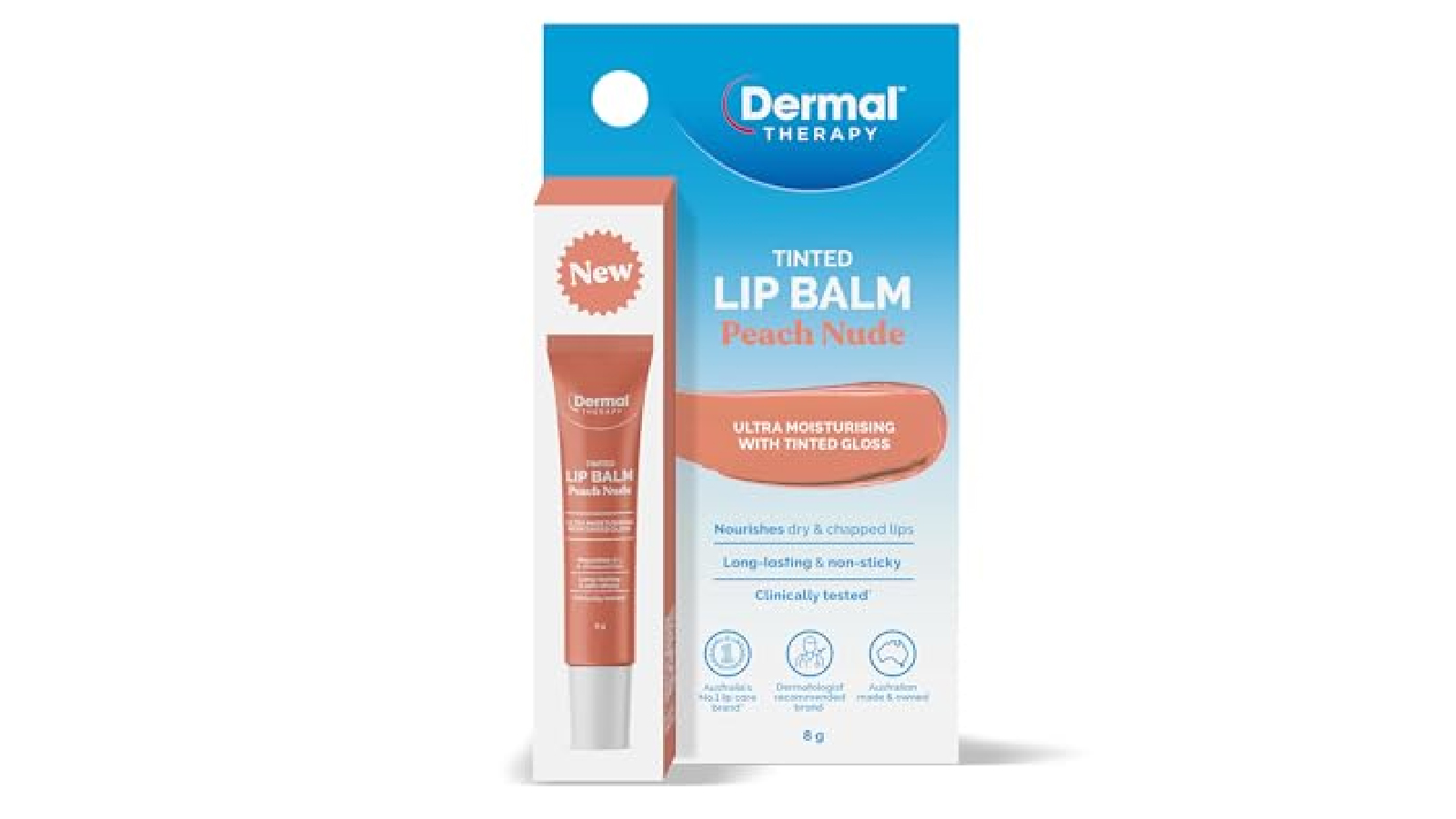 Dermal Therapy Peach Tinted Lip Balm For Dry And Chapped Lips - 8g