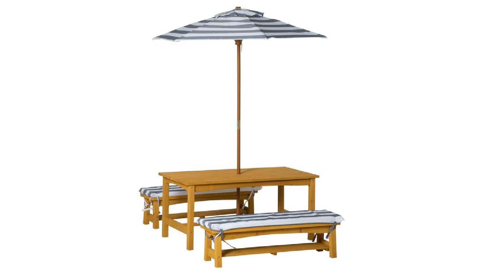 Hide & Seek Kids Table & Bench Set with Umbrella & Cushions - Grey & White