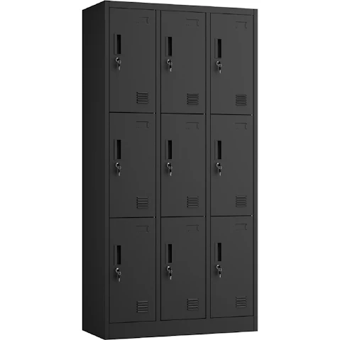 Oikiture 9 Doors Locker Cabinet Metal Storage - Black