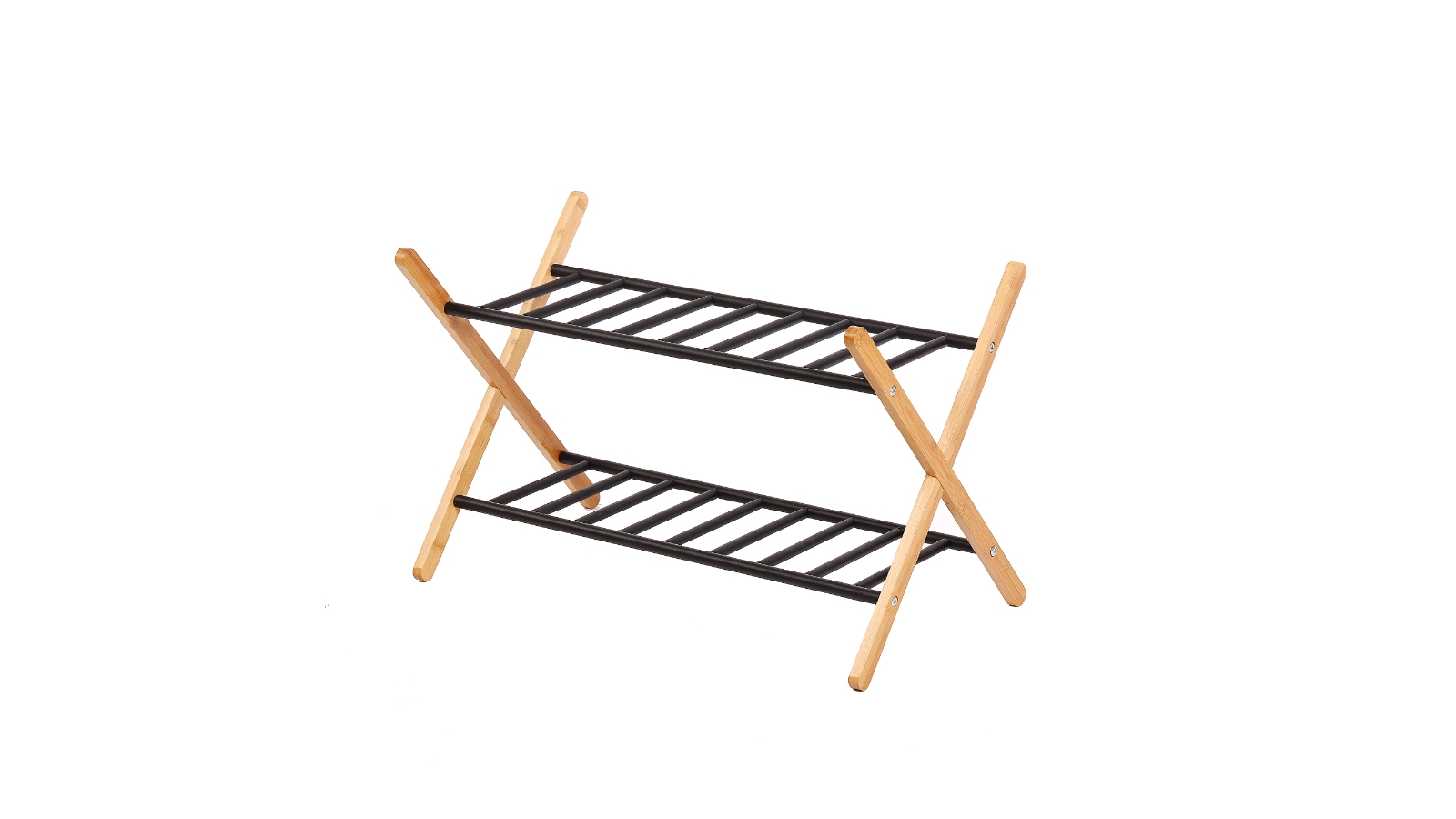 Sherwood Home 2-Tier Portable Natural Bamboo and Metal Shoe Rack Light Brown - 66X35.5X42cm