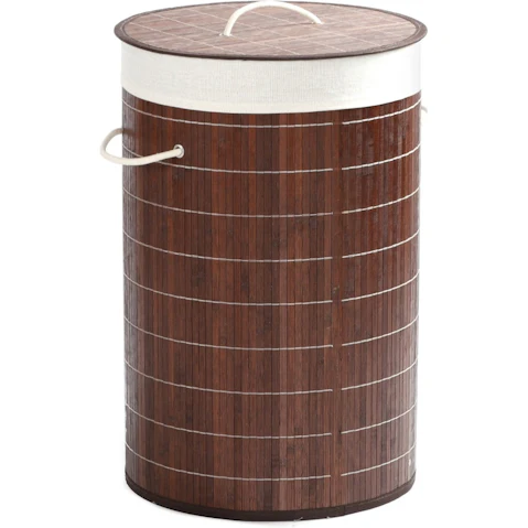 Sherwood Home 38x60cm Round Folding Bamboo Laundry Basket Hamper with Lid - Natural Bamboo