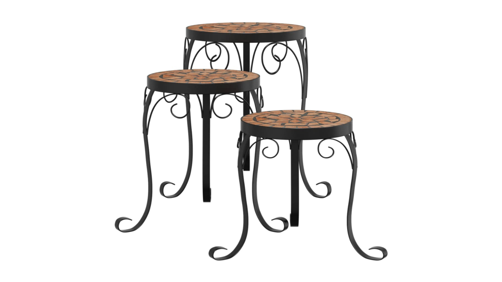 vidaXL 3 Piece Ceramic Plant Stand - Terracotta