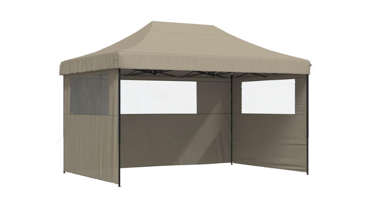 vidaXL Pop-Up Foldable Party Tent with 3 Sidewall - Taupe