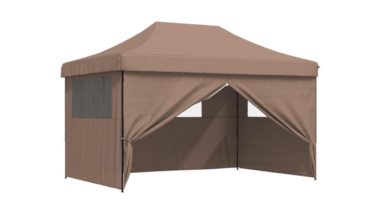 vidaXL Pop-Up Foldable Party Tent with 4 Sidewall - Brown