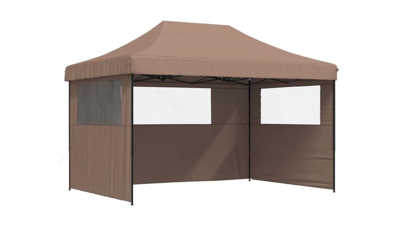 vidaXL Pop-Up Foldable Party Tent with 3 Sidewall - Brown
