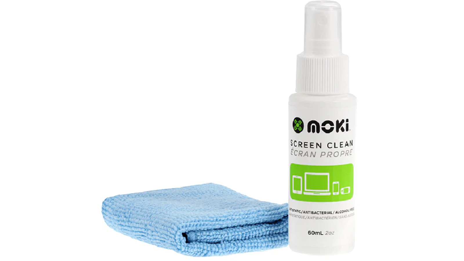 Moki TV/Phone/Monitor Screen Cleaner Spray Bottle + Microfibre Cloth