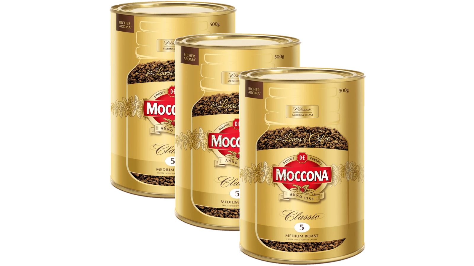 Moccona Pack of 3 Classic Instant Coffee Medium Roast 500g